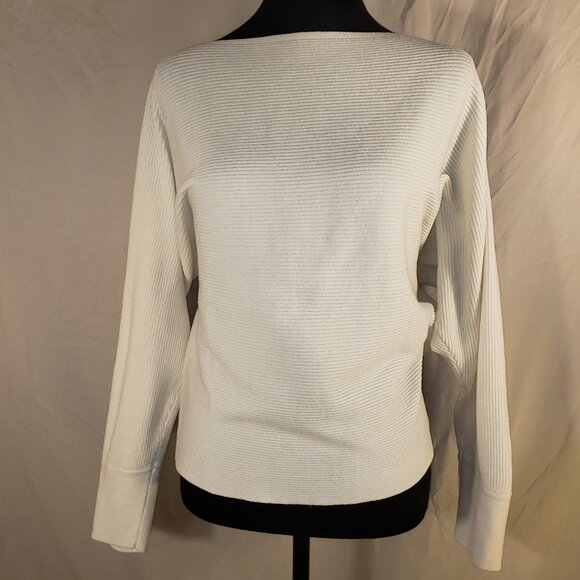 Nine West Gorgeous White Ribbed Knit Top w/Batwing Sleeves - L - Picture 1 of 5